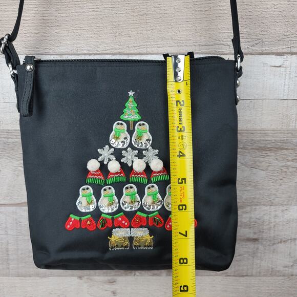 Christmas Purse Crossbody Snowman Tree Embroidery Sequins Beads Kim Rogers - Picture 11 of 12